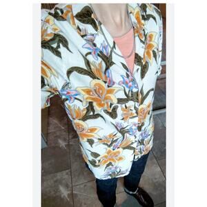 Vintage Express Men's XS Floral Linen Button Up Shirt Resort Streetwear